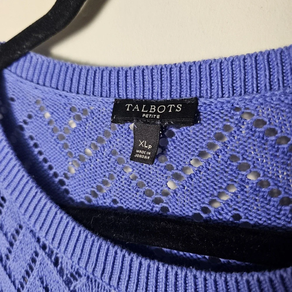 Talbots Petite XL Periwinkle Purple Open Knit Linen Blend Sweater‎ Pullover Crew
